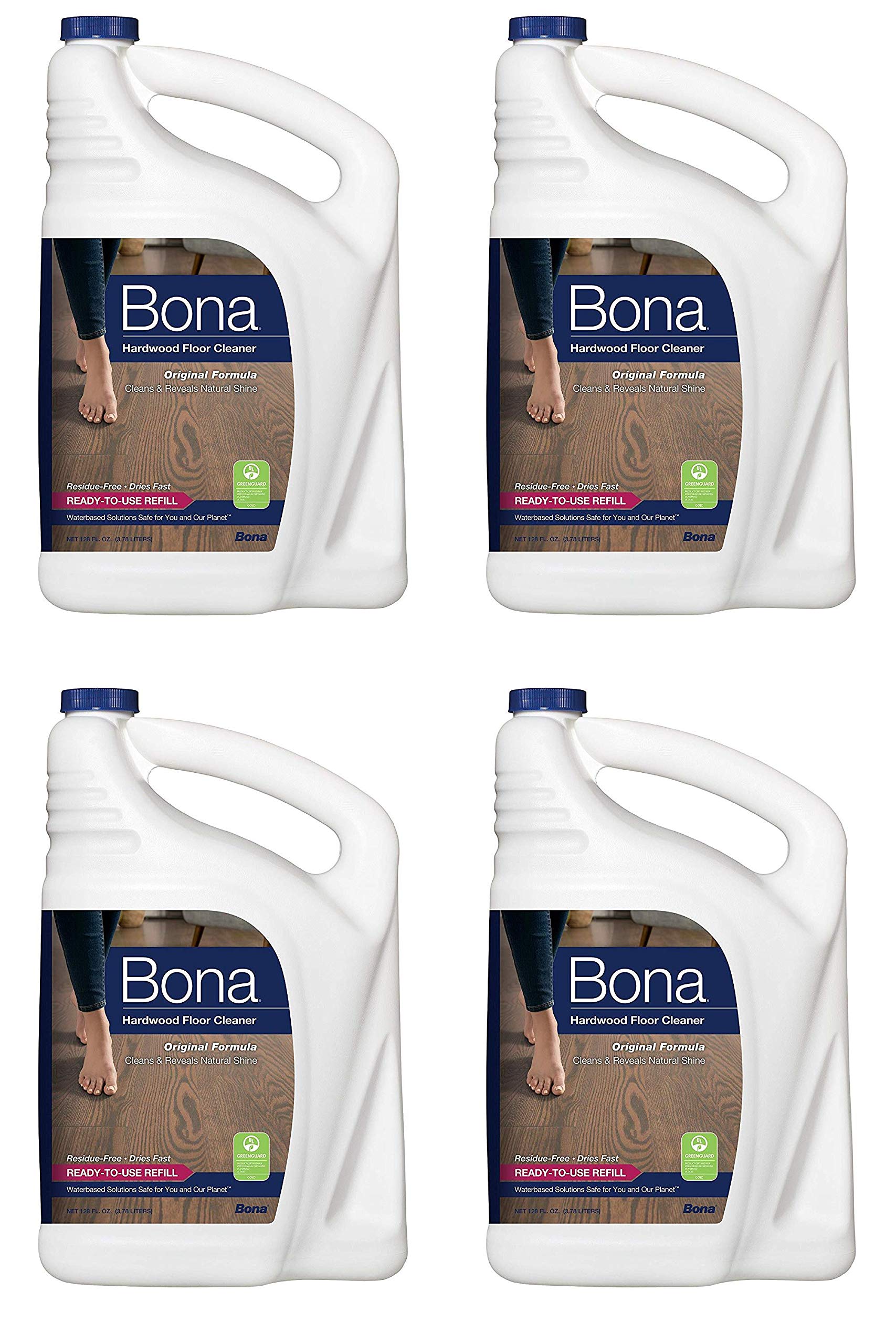 Bona Hardwood Floor Cleaner Refill - 128 Fl Oz (1 Gallon) - Safe for Wood Floors - Pack of 4 - Perfect for Home Cleaning & Floor Maintenance