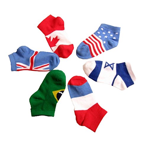 6 Pairs Kids Baby Toddler Socks - Soft Cotton Crew Socks for Boys & Girls - Non-Slip Home & Outdoor Socks with Fun Flag Designs - Perfect for School, Playtime & Daily Wear