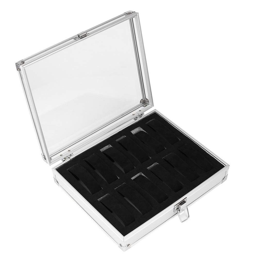 12-Slot Aluminum & Plastic Watch Box - Durable Rectangle Watch Holder & Jewelry Display Case for Men (Color as Shown) - Perfect for Watch Collection Storage, Travel & Gift Giving