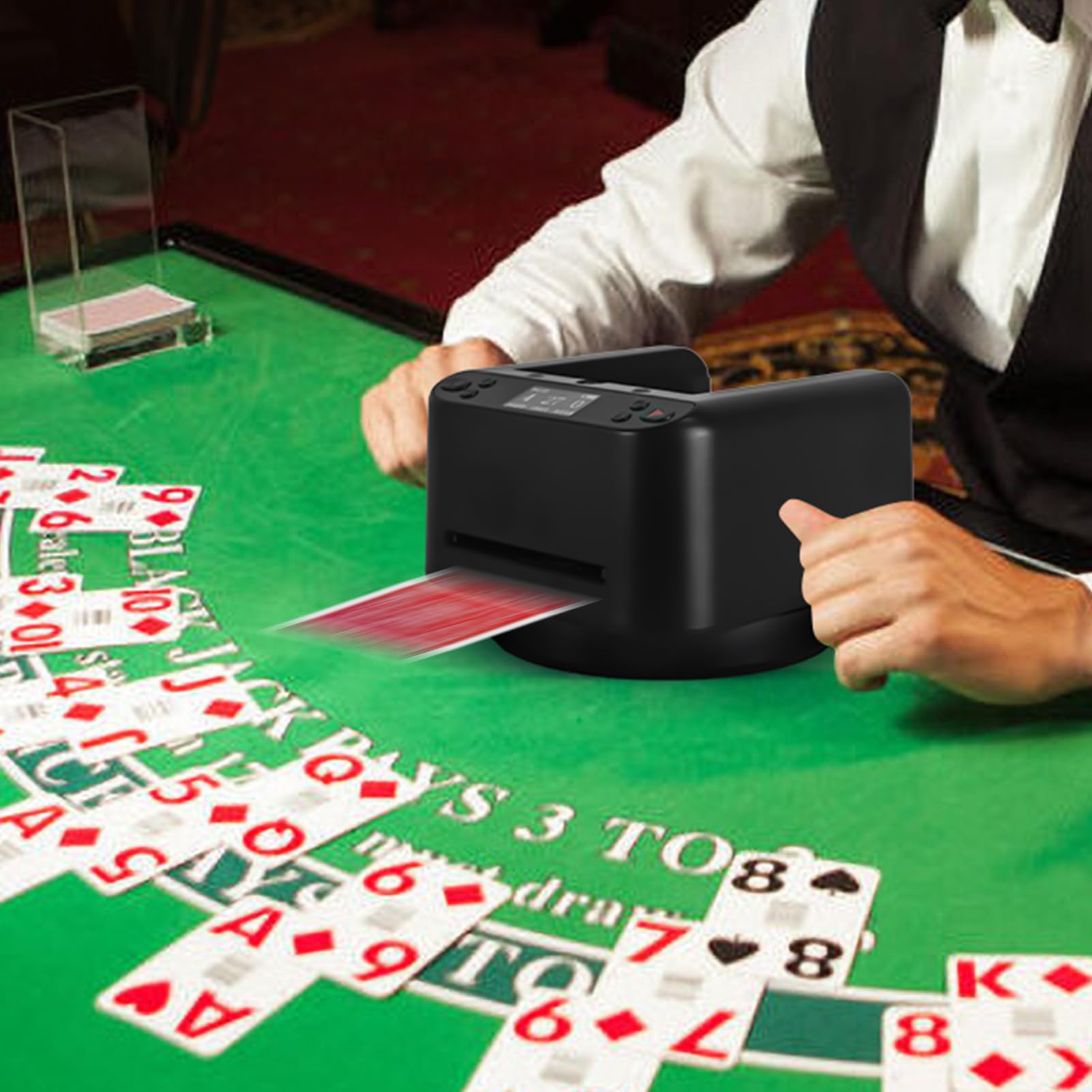 360° Rotating Automatic Poker Card Dealer Machine - Fast & Accurate 2 Deck Card Shuffler for Texas Holdem, Blackjack - Stable Smooth Dealing for 1-8 Players - Perfect for Casino Nights, Home Poker Games and Card Tournaments