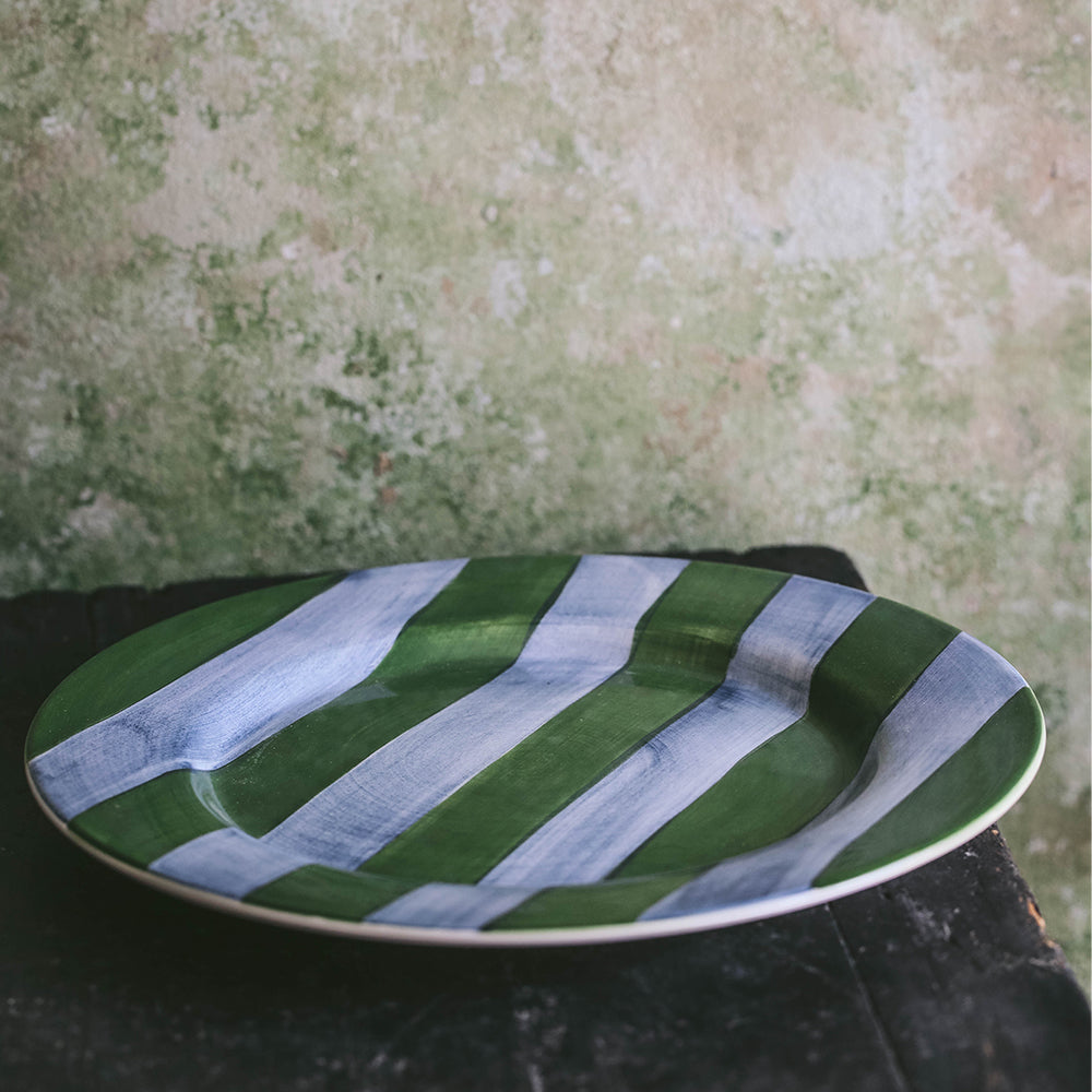 Hand Painted Ceramic Plate with Striped Design - Elegant Dinnerware for Home Decor, Gift Giving & Special Occasions