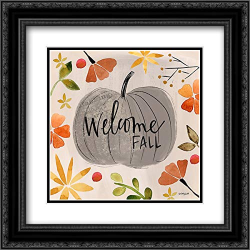 Katie Doucette 'Welcome Fall' 15x15 Black Ornate Framed Double Matted Museum Art Print - Perfect for Autumn Home Decor, Living Room Wall Art & Seasonal Gift