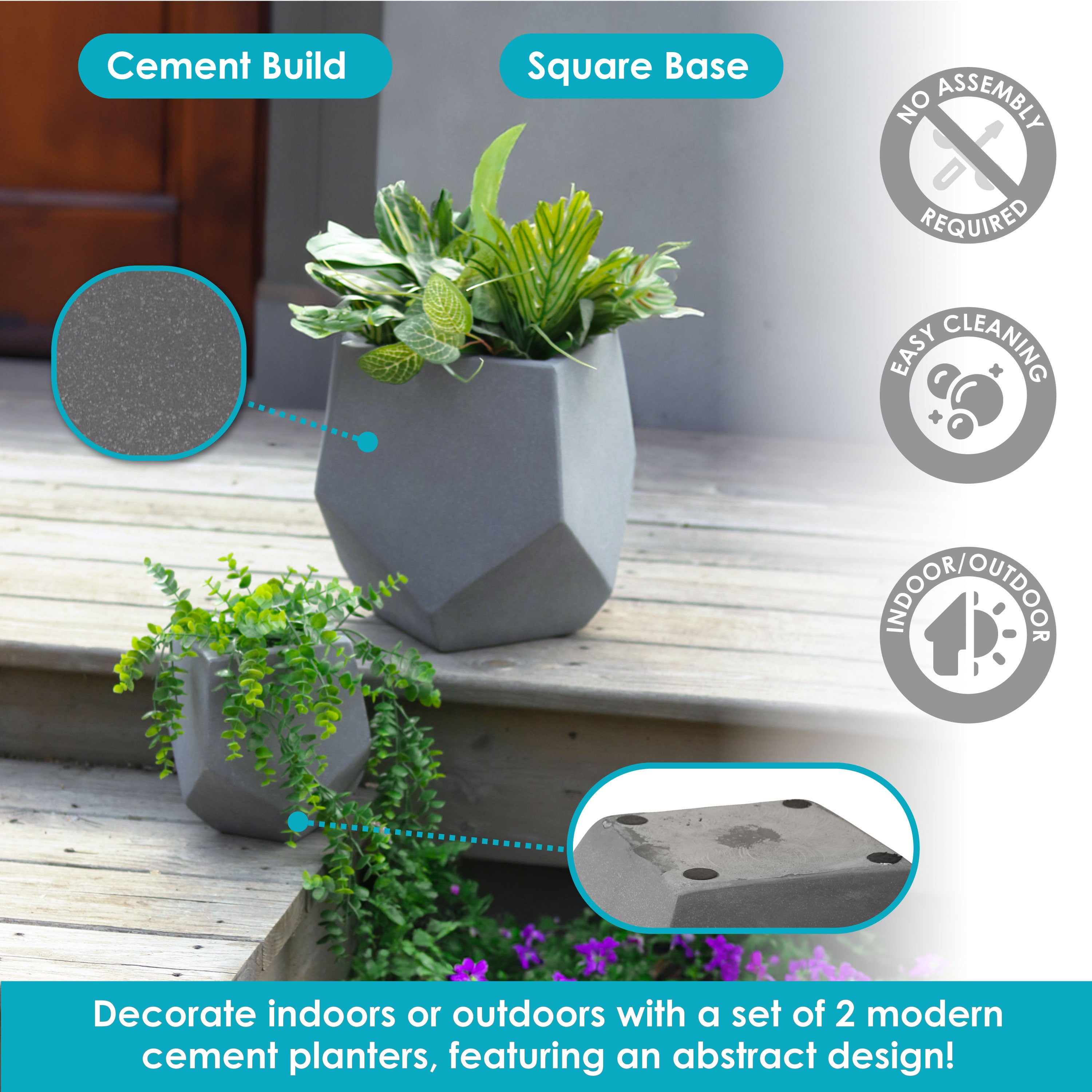 Sunnydaze Outdoor Concrete Planter Set - Modern Moondust Gray Garden Planters for Patio, Porch & Backyard - Durable Weather-Resistant Decor for Flowers, Succulents & Herbs