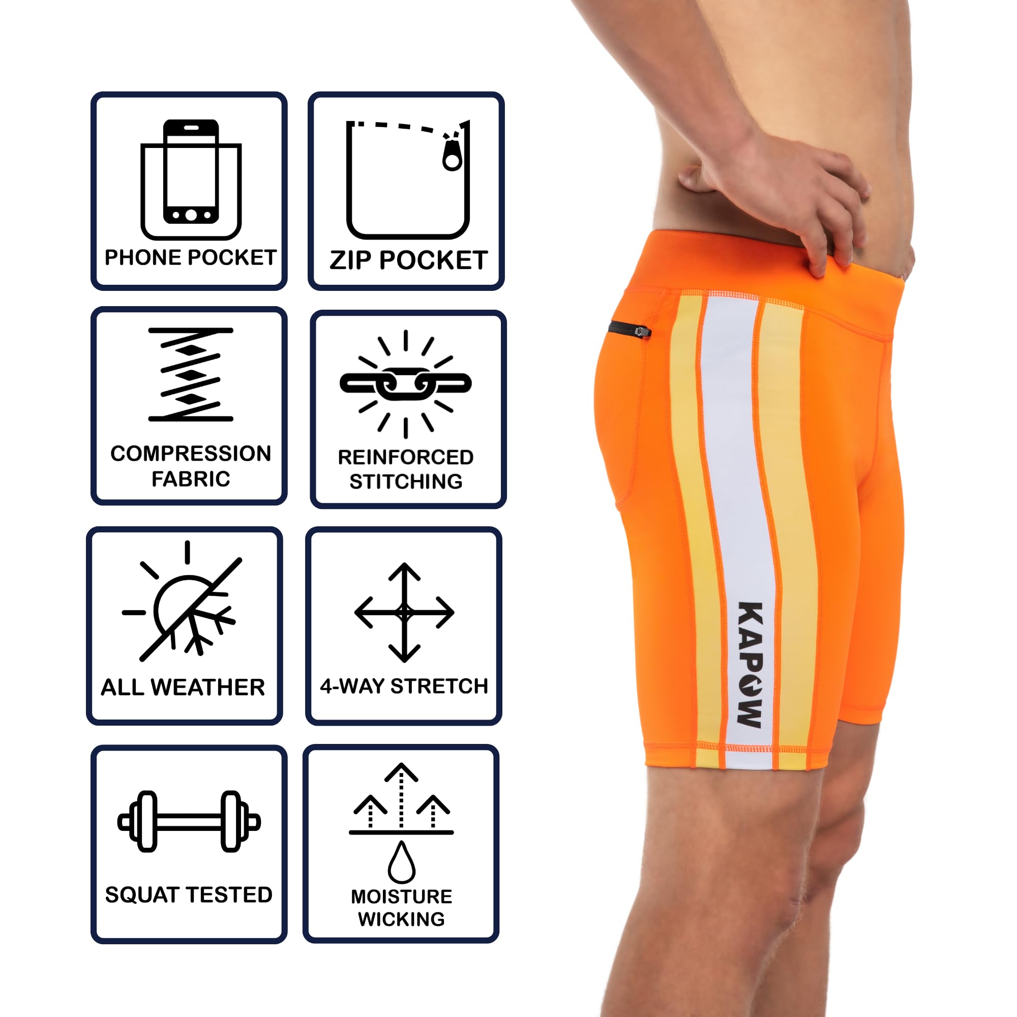 Kapow Meggings Men's Compression Shorts with Pockets - Workout, Running & Gym Activewear for Men