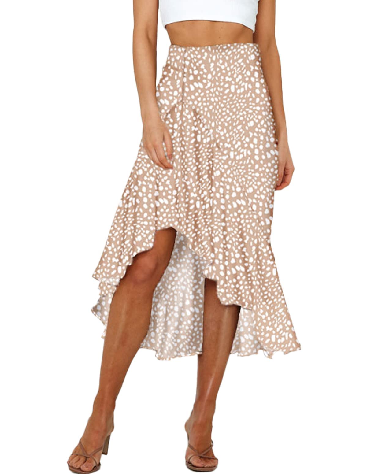 LILYCHIC Women's Flowy High Waisted Midi Skirt with Ruffle Hem - A-Line Summer Beach Skirt for Casual Outings, Vacations & Boho Style Outfits