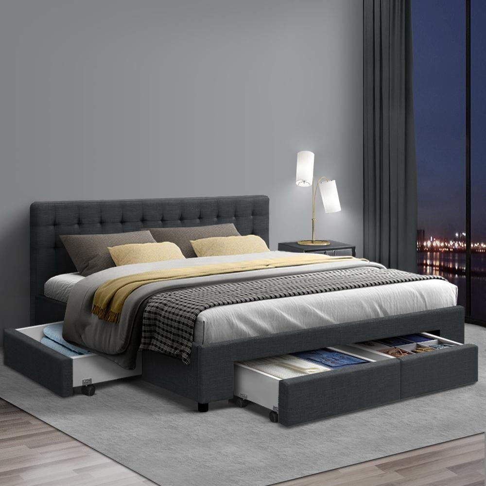 Avio King Size Bed Frame with Fabric Storage Drawers in Charcoal - Perfect for Small Bedrooms & Guest Rooms with Extra Storage Needs