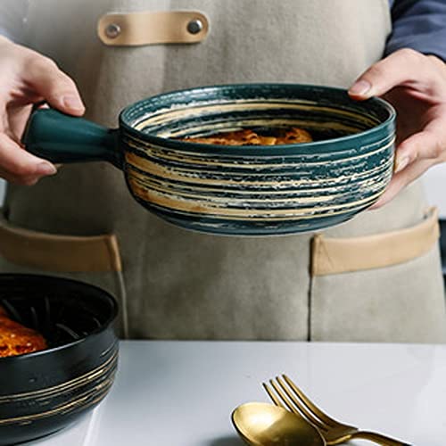 Japanese Hand-Painted Ceramic Salad Bowls - Microwave & Oven Safe Baking Bowls for Fruit, Soup, Cheese - Creative Kitchenware with Handle for Home & Restaurant Use