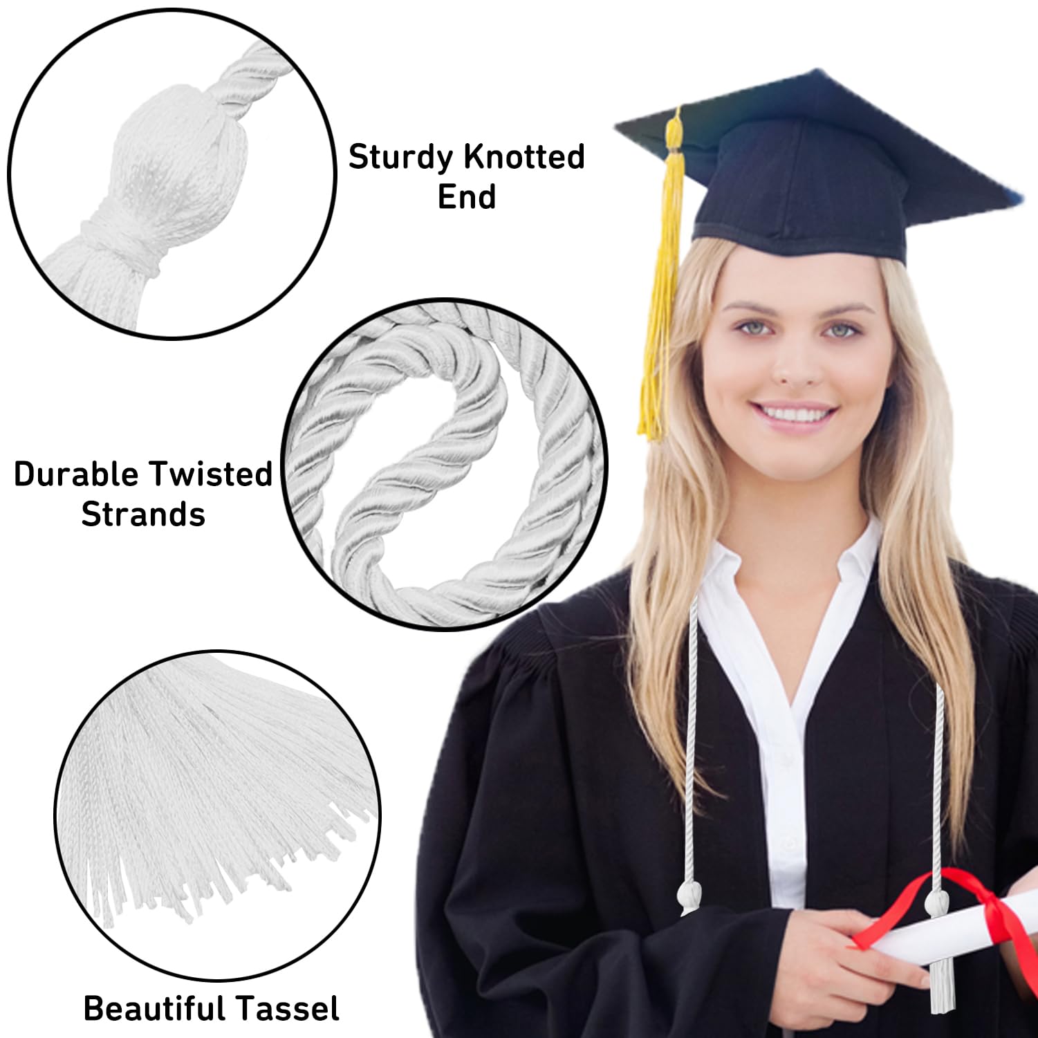 White Graduation Honor Cords - 67 Inch Long Academic Achievement Sashes for High School & College Graduates - Perfect for Commencement Ceremonies & Graduation Photos