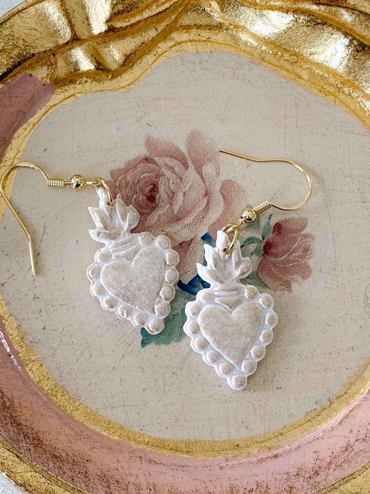 Handmade Sacred Heart Earrings - Sterling Silver Religious Jewelry for Women - Perfect Gift for Baptism, First Communion & Everyday Wear