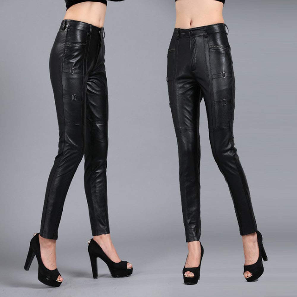 Premium Women's Genuine Sheepskin Leather Leggings - Winter Warm Thickened Pencil Pants for Plus Size Ladies (Black) | Perfect for Office Wear, Winter Fashion & Casual Outfits