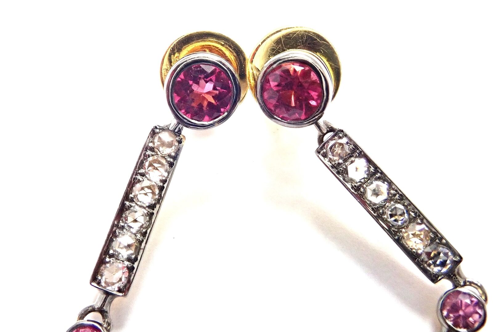 Authentic Laura Munder 18k Yellow Gold Diamond & Pink Sapphire Earrings for Women | Luxury Gift for Anniversary, Wedding & Special Occasions