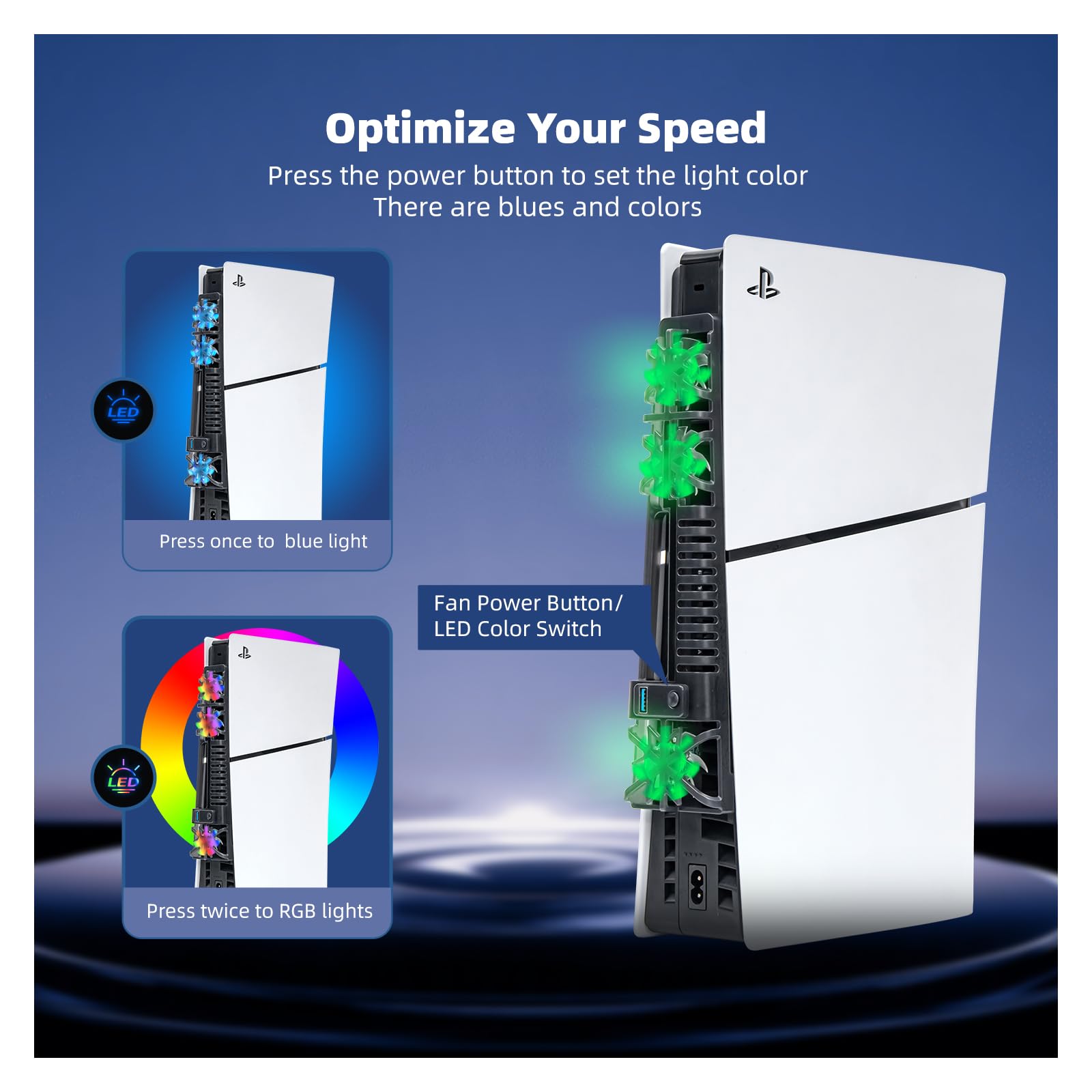 NANANINO PS5 Slim Cooling Fan with RGB Lighting & USB 3.0 Port - Compatible with PlayStation 5 Slim Disc/Digital Edition (Not for PS5 Pro) | Prevent Overheating for Extended Gaming Sessions & Improve Console Performance