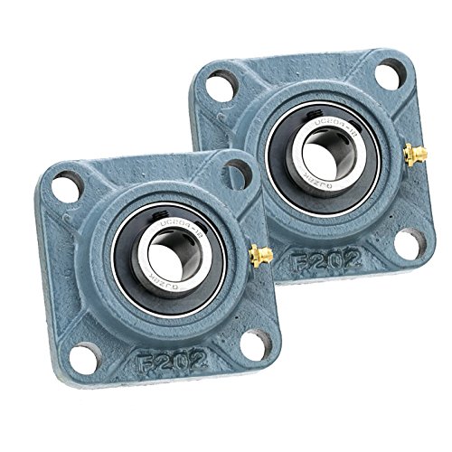 2x 2.75 Inch Square Flange Cast Iron UCF214-44 Mounted Bearing UC214-44+F214 - Heavy Duty Industrial Bearings for Conveyors, Pumps, and Agricultural Machinery
