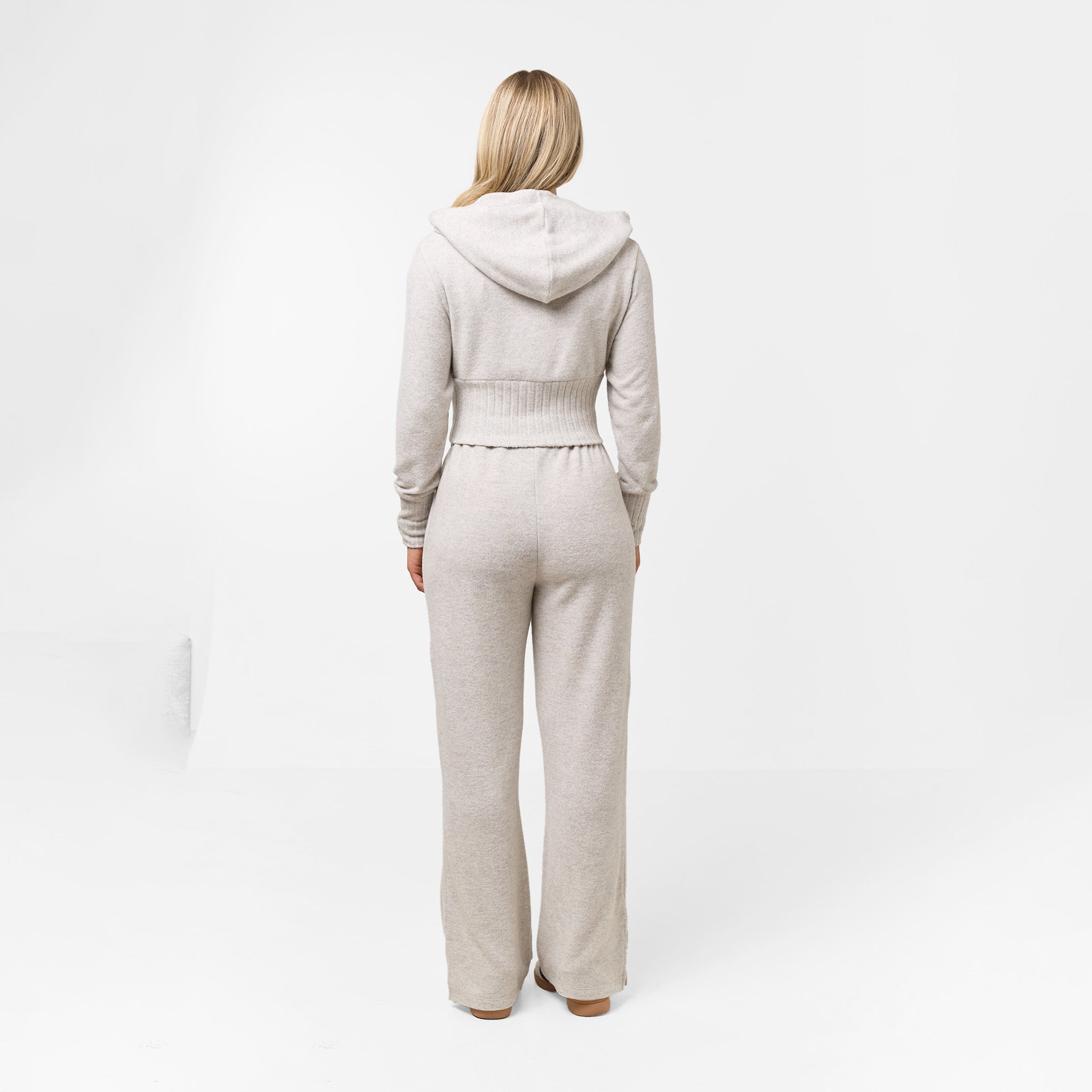 Split Hem Knit Jogger Pants for Women - Comfortable High Waisted Lounge Pants with Stylish Oat Marl Color | Perfect for Yoga, Running, Travel & Casual Wear
