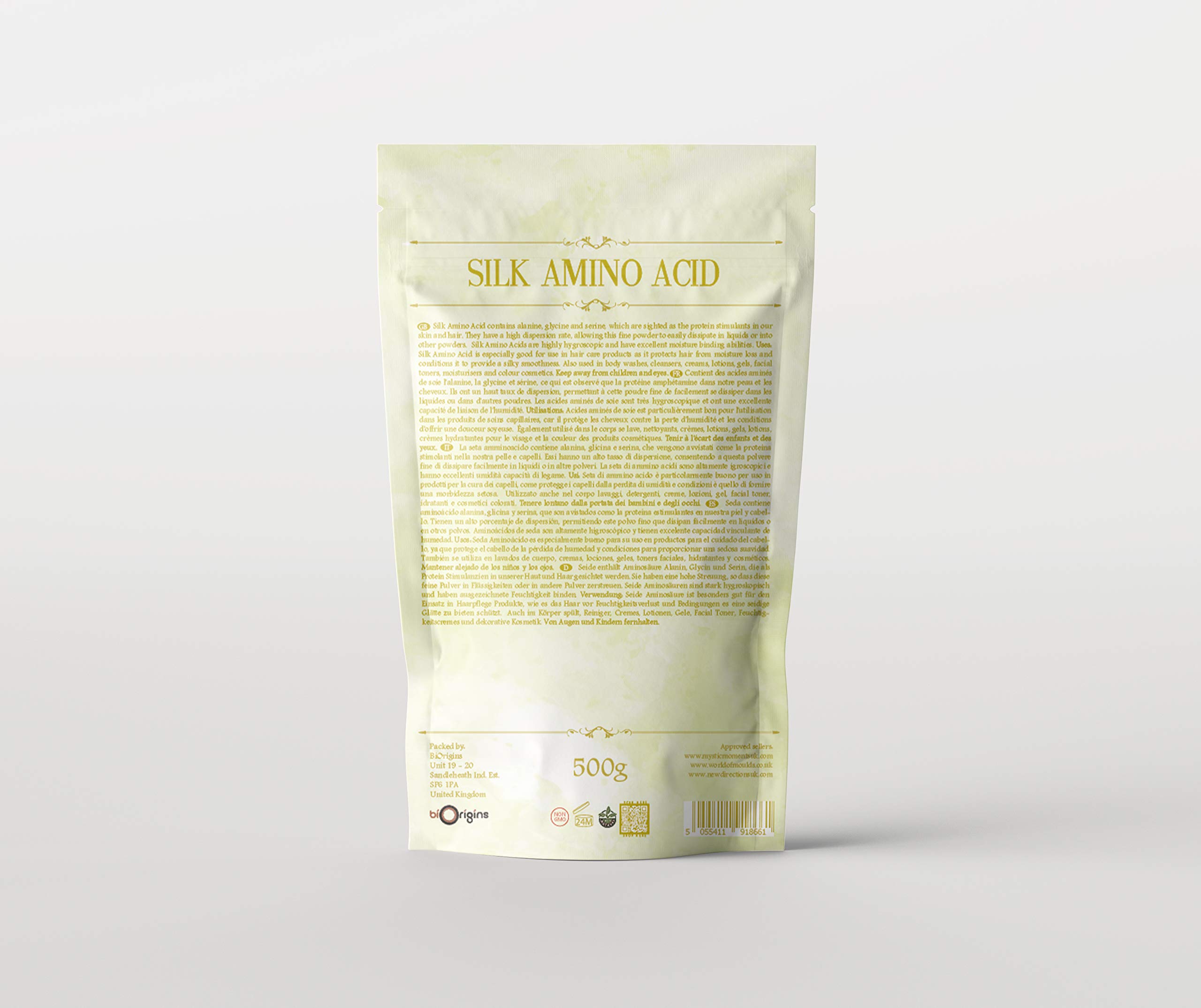 Mystic Moments Silk Amino Acid Powder - 500g Pure Hydrating Hair & Skin Care Protein for DIY Cosmetics | Perfect for Shampoo, Conditioner & Face Mask Recipes