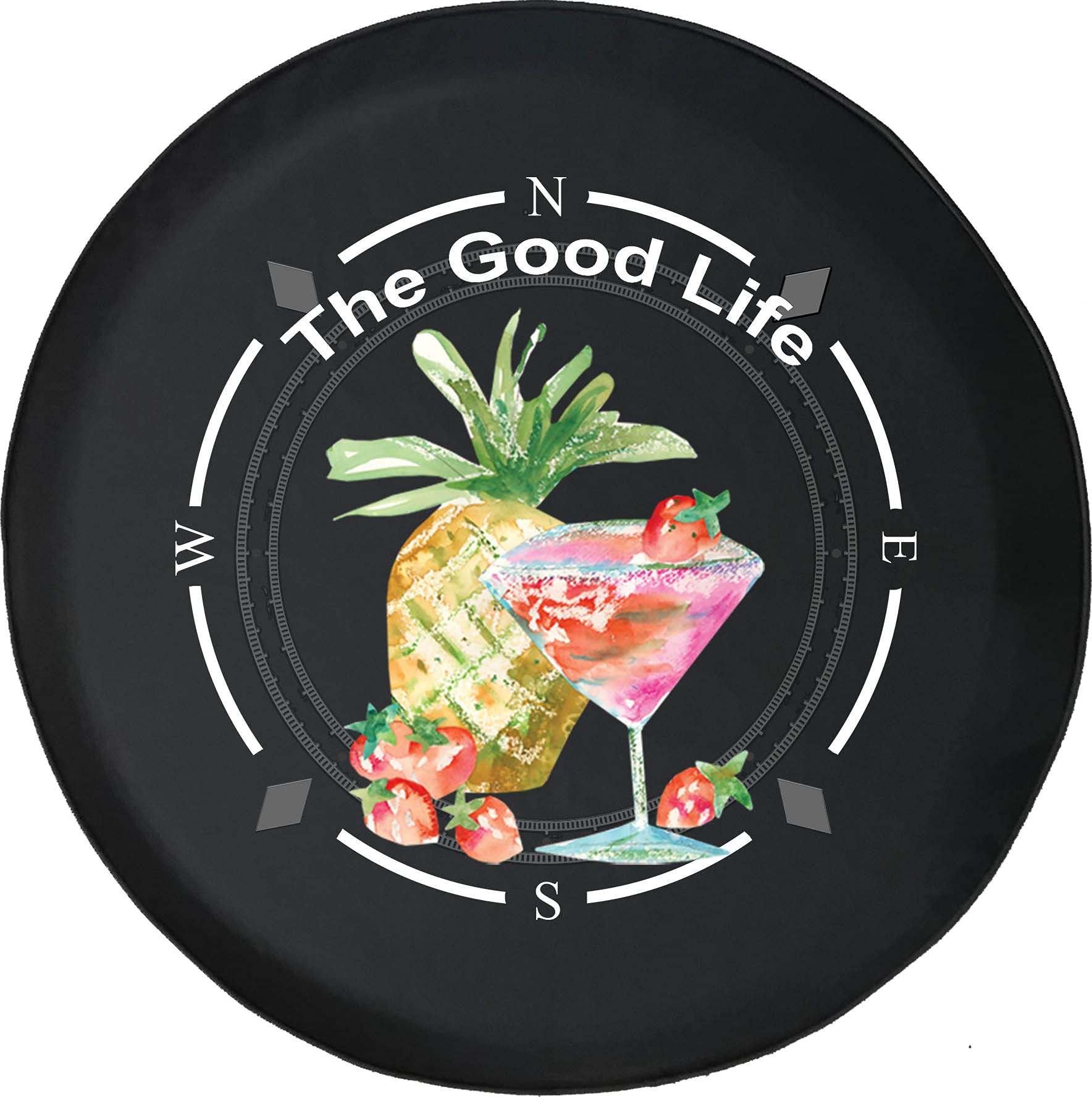 Premium American Unlimited Spare Tire Cover with Compass Design - The Good Life Tropical Martini Cocktail Pattern | Universal Fit for SUV, Trailer, RV & Most Vehicles | Perfect for Road Trips, Camping & Outdoor Adventures