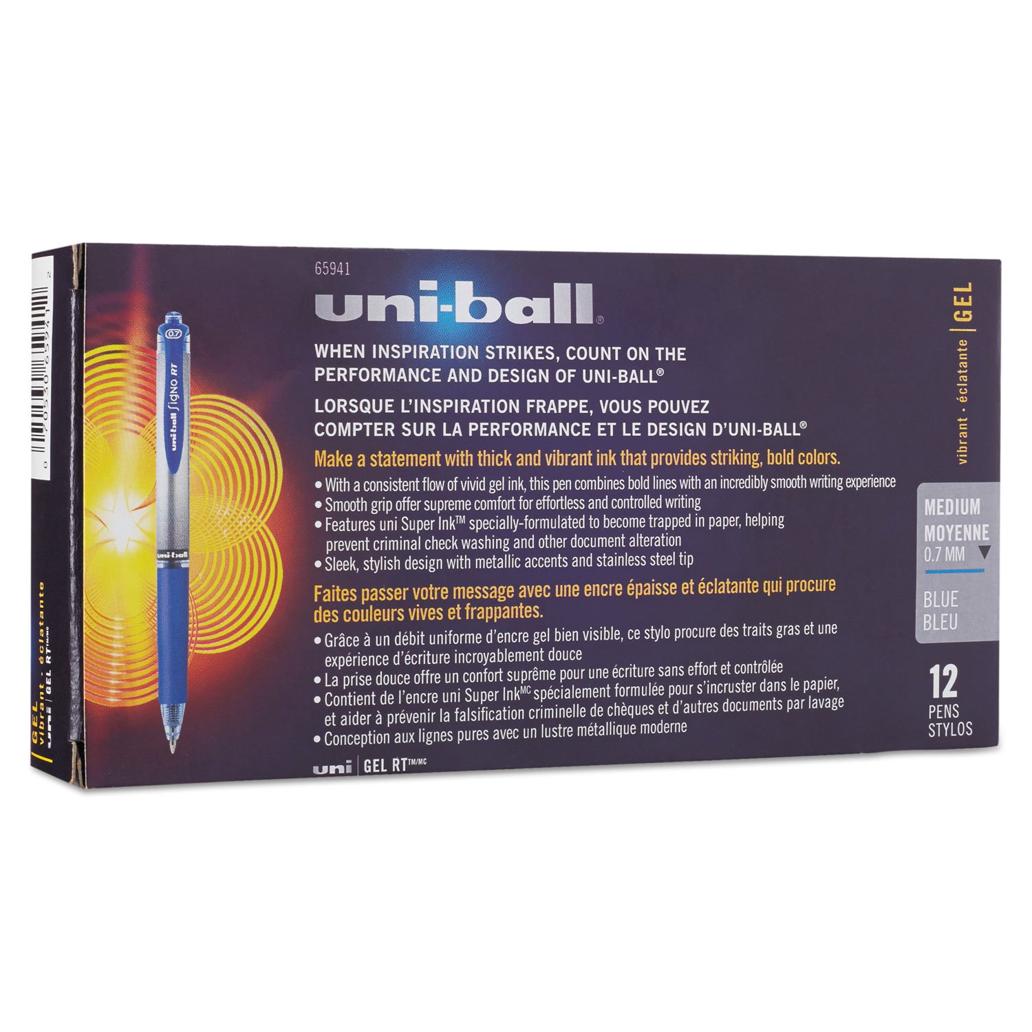 Uni-ball Signo Gel RT Retractable Roller Ball Pen - Medium Point Blue Ink (12-Pack) for Office, School, Note Taking & Gift Giving