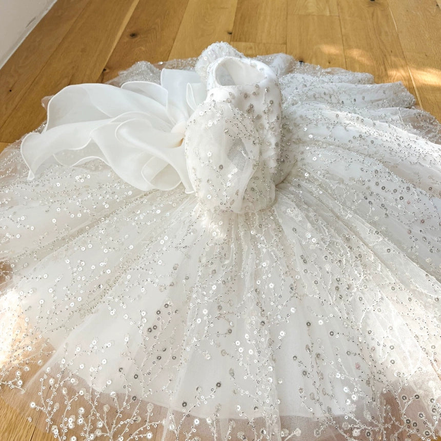 Beautiful Baby Girl Baptism Dress with Sequins - Toddler First Birthday Princess Gown for Christening & Special Occasions