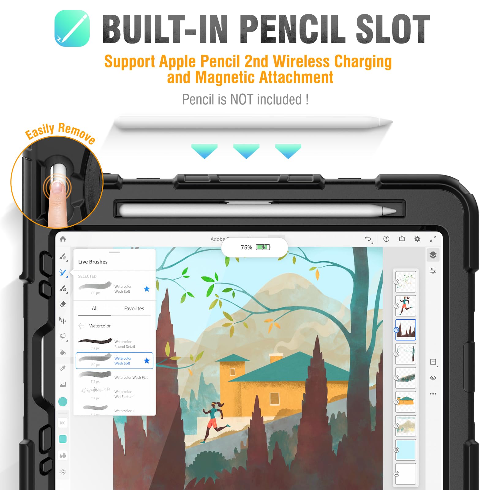 HXCASEAC Protective Case for iPad Pro 11 Inch (1st/2nd/3rd/4th Gen) - Shockproof Kids Cover with Built-in Screen Protector, Apple Pencil Holder & Adjustable Hand/Shoulder Strap - Compatible with iPad Pro 11 2018/2020/2021/2022 Models (Black) | Perfect for School, Travel & Outdoor Activities