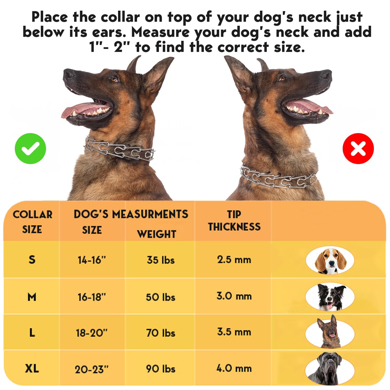 PetJett Prong Collar for Dogs - No Pull Training Collar, Adjustable Pinch Collar for Small Medium Large Breeds - Stainless Steel Choke Chain for Obedience & Walking - Perfect for Aggressive Pullers & Leash Training