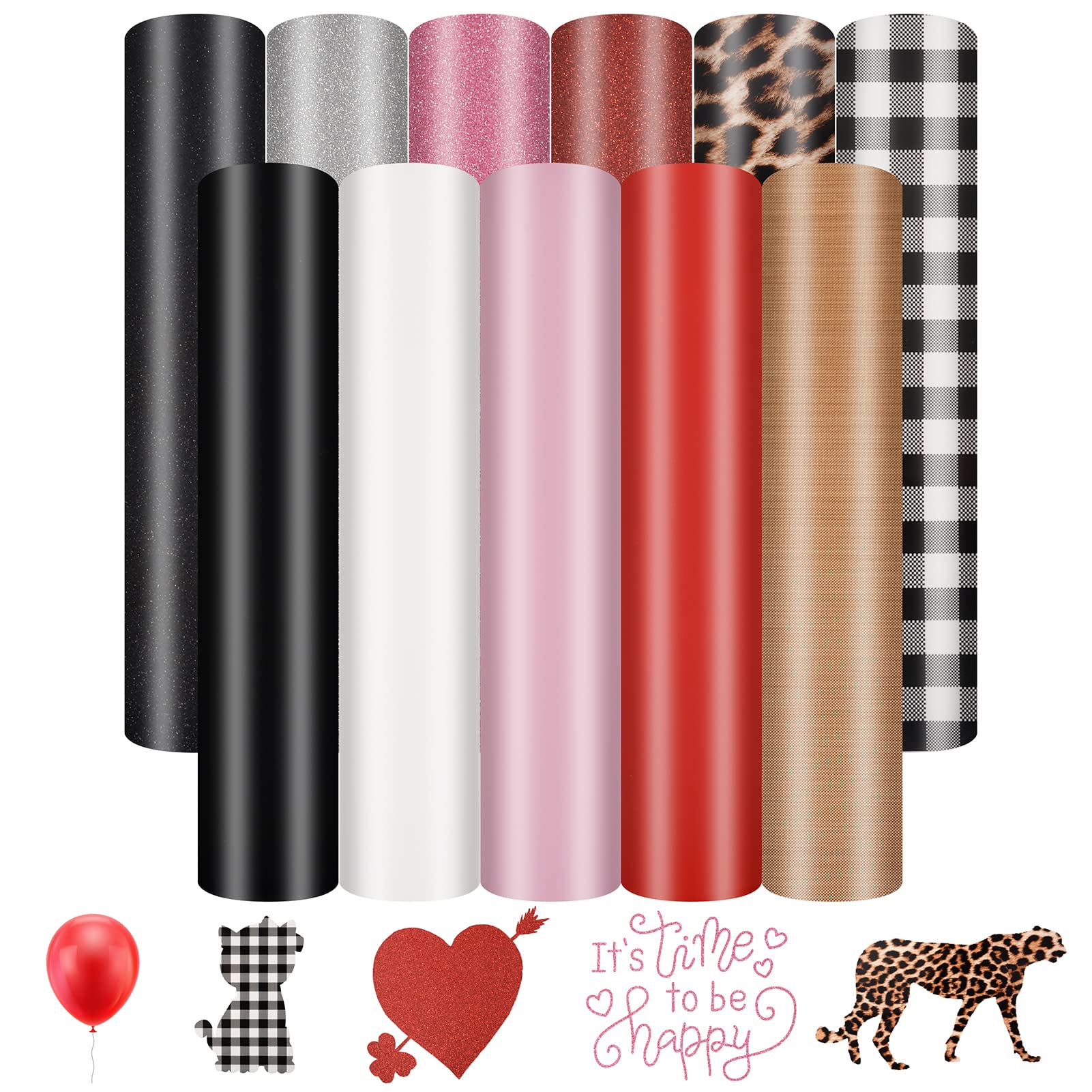 HTV Heat Transfer Vinyl Bundle - 12×10 Inch PU Iron On Vinyl Sheets for T-Shirts & Fabric | 10 Assorted Colors | Compatible with Most Heat Press Machines | DIY Crafts, Apparel Design & Custom Clothing Projects