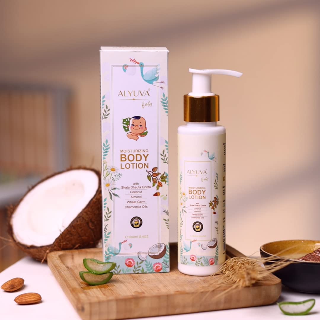 Alyuva Baby Moisturizing Lotion 100ml - Hypoallergenic & Fragrance-Free for Sensitive Skin - Perfect for Daily Baby Care & Newborn Massage