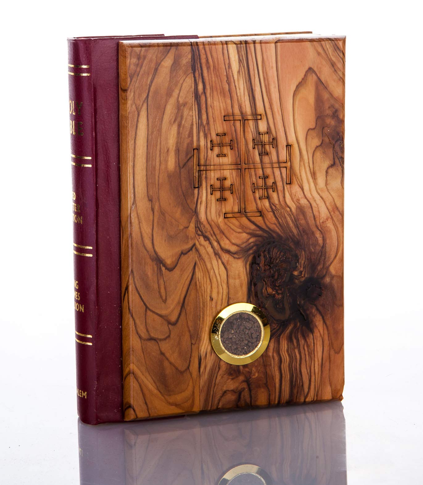 Authentic Bethlehem Olive Wood English Bible - King James Red Letter Edition with Holy Soil | Handcrafted Religious Gift for Christians, Bible Study & Church Use