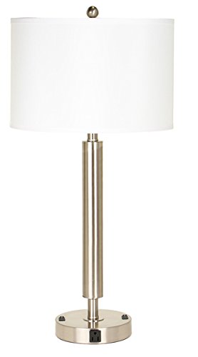 60W Metal Night Stand Lamp with 2 Rocker Switches & 1 Outlet - Bedside Table Lighting for Bedroom, Living Room, and Office