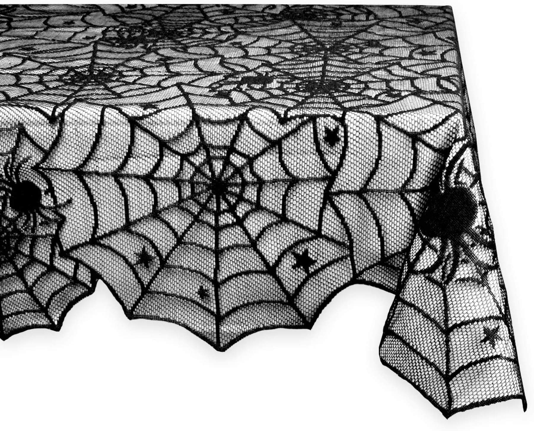 Spider Web Halloween Tablecloth - Black Lace Rectangular or Round Table Cover for Halloween Party Decorations | Perfect for Dining Tables, Buffets, and Spooky Home Decor
