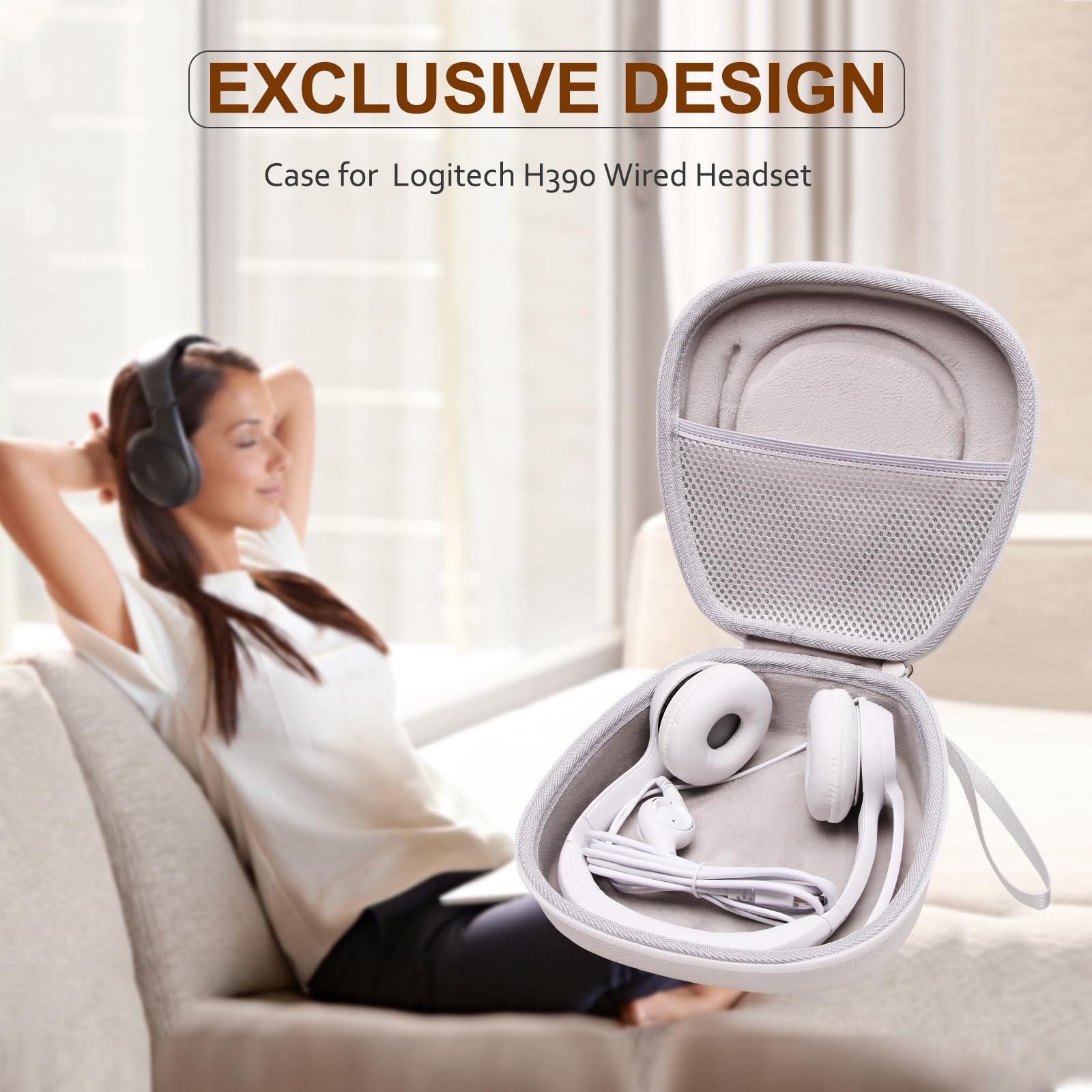 LTGEM Hard Protective Headphone Case for Logitech H390/H430/H570e/Zone 300/Zone 301, JLab Go Work, JIAMQISHI & EAGLEND Headsets - Shockproof Travel Storage (White & Grey) - Perfect for Office, Travel & Gaming Accessories