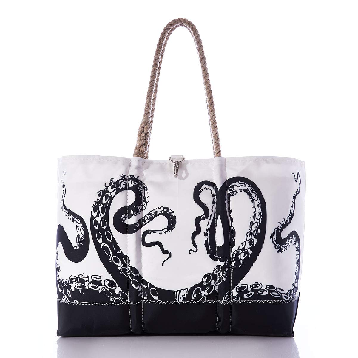 Waterproof Recycled Sailcloth Octopus Beach Tote Bag - Large Eco-Friendly Boat & Travel Tote with Interior/Exterior Pockets | Perfect for Sailing, Beach Trips & Summer Vacations