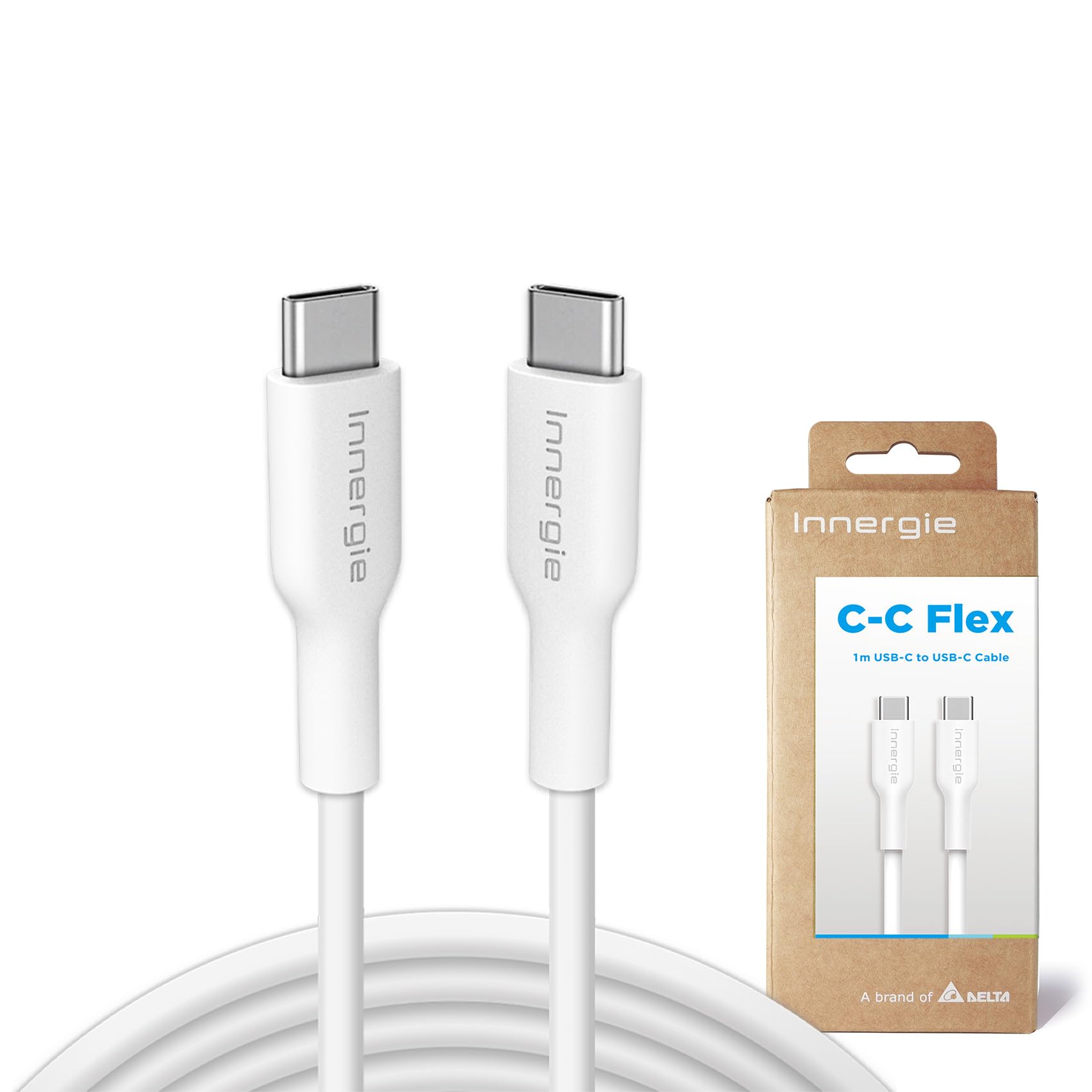 Innergie 240W USB C to USB C Fast Charging Cable 3.3ft (1m) - PD 3.1 Certified for MacBook Pro, iPad, Samsung Galaxy S24, Nintendo Switch, Google Pixel, LG - Flexible Silicone White Cable by Delta Electronics - Perfect for Travel, Office & Home Charging