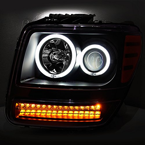 AKKON CCFL Halo Black Projector LED Headlights & Dark Red Tail Lights Combo for 2007-2012 Dodge Nitro - High Performance Lighting for Night Driving & Custom Car Styling