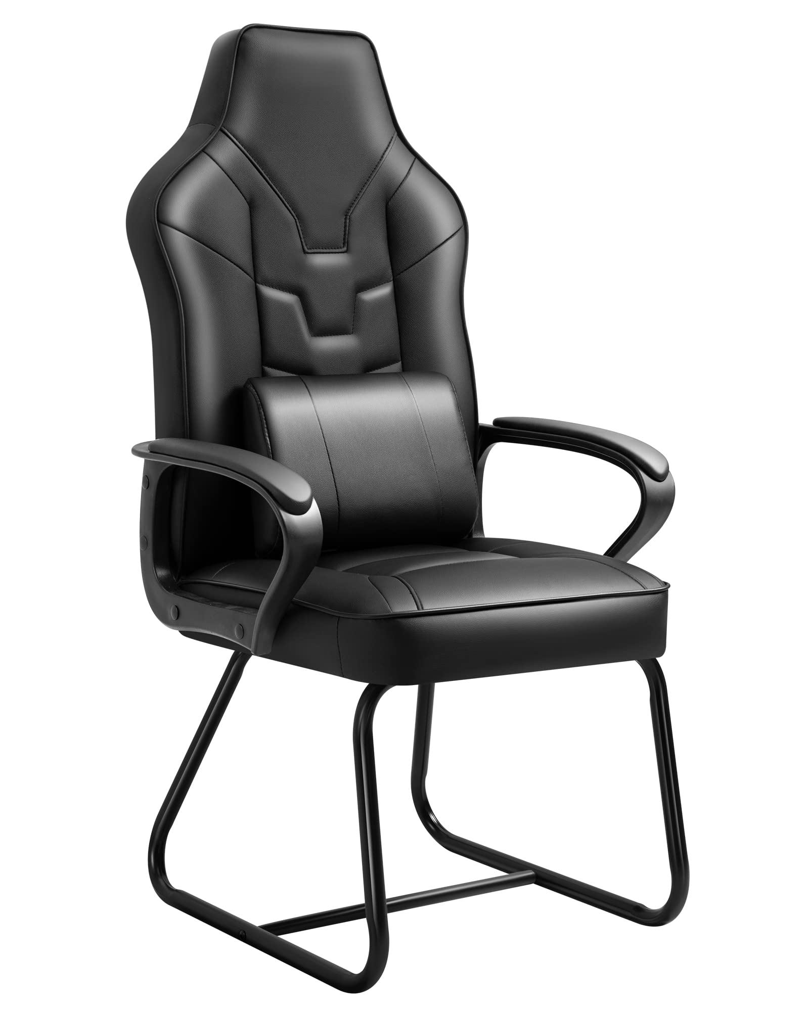 Ergonomic Desk Chair Without Wheels - Black Armless Guest Chair for Office, Gaming & Home Use - Sturdy No-Wheels Room Chair for Work & Study Spaces