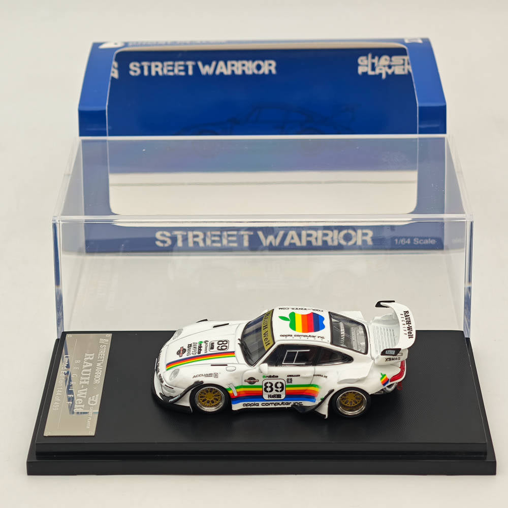 1:64 Scale Diecast Metal Porsche 911 RWB 993 Racing Car Model - White with Apple #89 Livery - Collectible Sports Car for Display, Racing Enthusiasts & Diecast Collectors