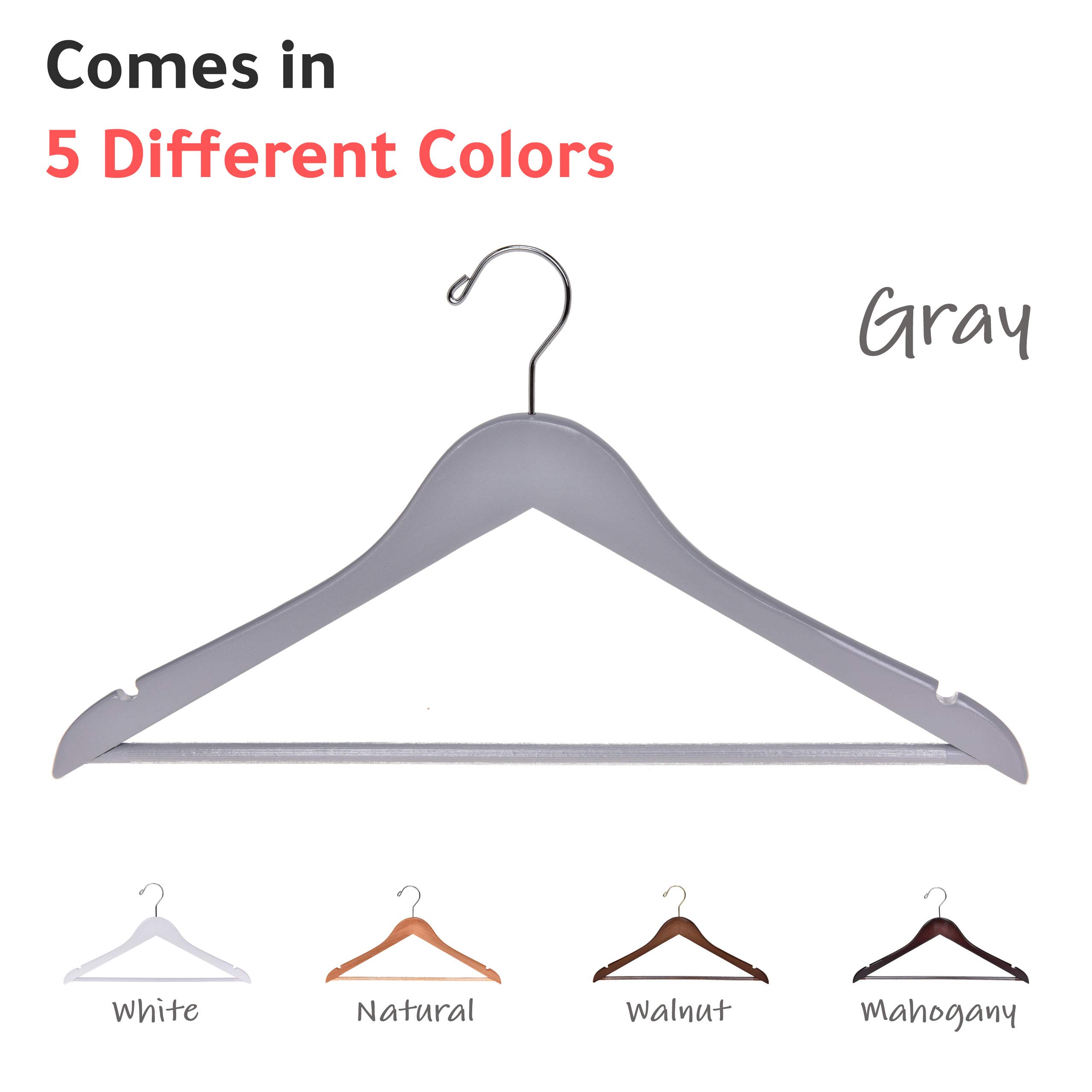 Premium Solid Wooden Hangers Set of 80 - Slightly Curved Heavy Duty Clothes Hangers with Chrome Hooks for Jackets, Shirts, Pants & Suits | Durable Gray Wood Coat Hangers for Closet Organization & Retail Display