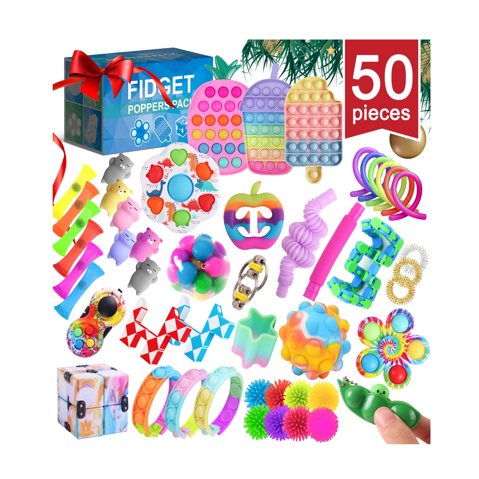 50-Piece Fidget Toy Pack for Kids & Adults - Stress Relief Sensory Toys for ADHD, Anxiety - Perfect for Classroom, Office & Travel (Assorted Colors)