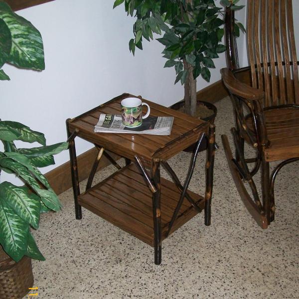 Stylish Hickory End Table for Living Room - Rustic Wood Side Table with Storage Shelf - Perfect for Small Spaces, Bedroom, or Office Decor