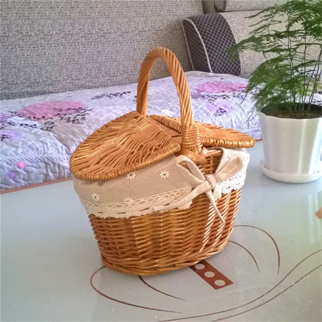 Premium Woven Wicker Picnic Basket with Lid - Insulated Camping, Beach & Outdoor Picnic Basket for Food, Fruit & Wine Storage - Perfect for Picnics, BBQs & Travel