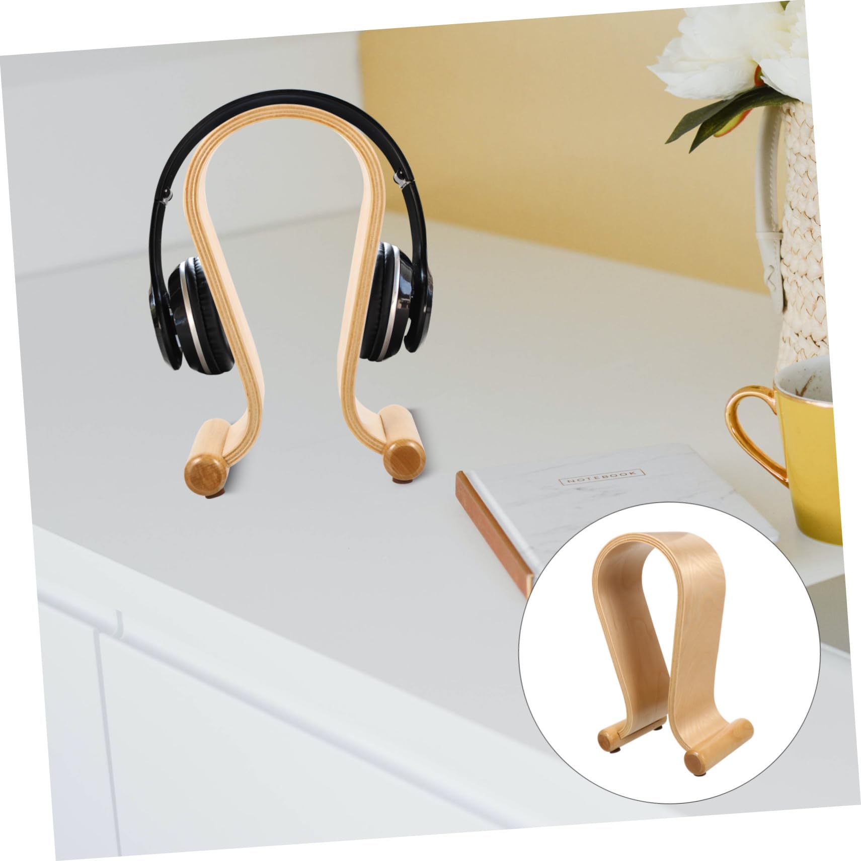 Angoily 3-Pack Wooden Headphone Stand - Durable Desktop Earphone Holder for Display & Organization - Perfect for Home, Office, and Gaming Setup