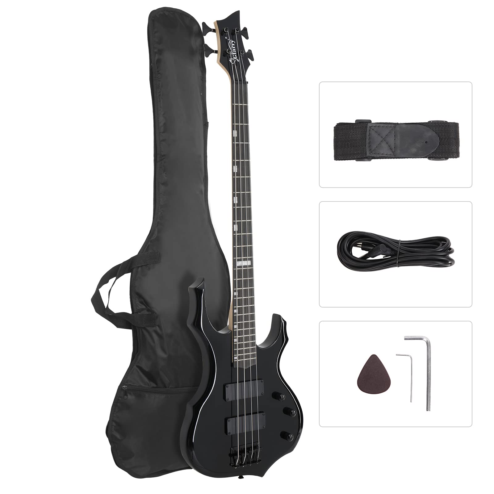 GLARRY 4-String Electric Bass Guitar with HH Pickups - Fire Style Design for Beginners & Adults - Includes Amp Cable, Gig Bag, Strap (Black) - Perfect for Rock, Jazz & Home Practice