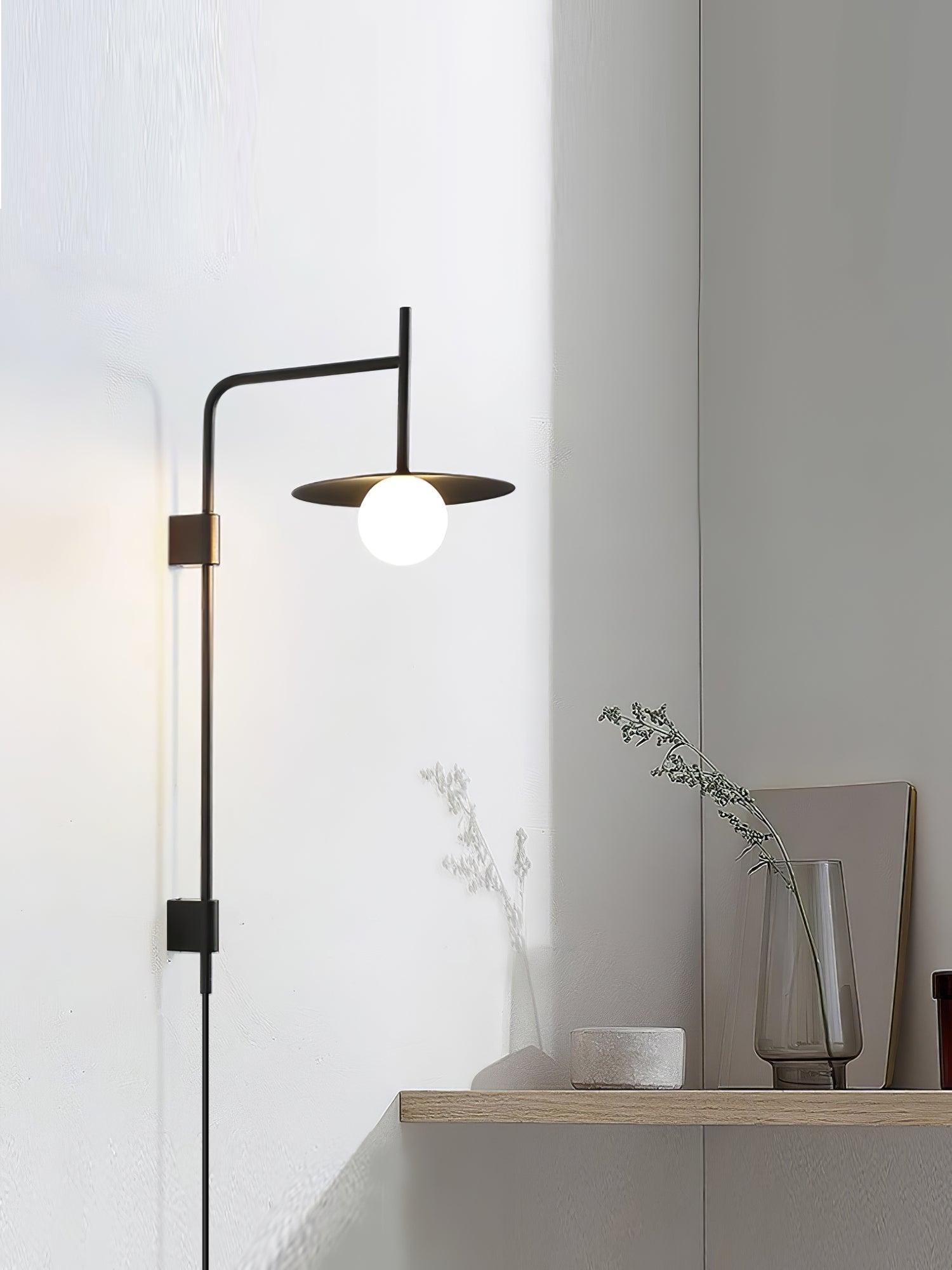 Gea Swing Arm Plug-in Wall Lamp - Adjustable Reading Light for Bedroom, Living Room & Office - Modern Plug-in Sconce with Flexible Arm