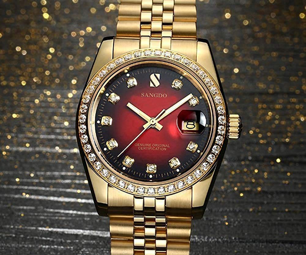 Luxury Men's Automatic Watch - Stainless Steel Self-Winding Chronograph with Date Window & Water Resistance - Gold Dress Watch for Business, Outdoor & Formal Occasions - Perfect Gift for Men