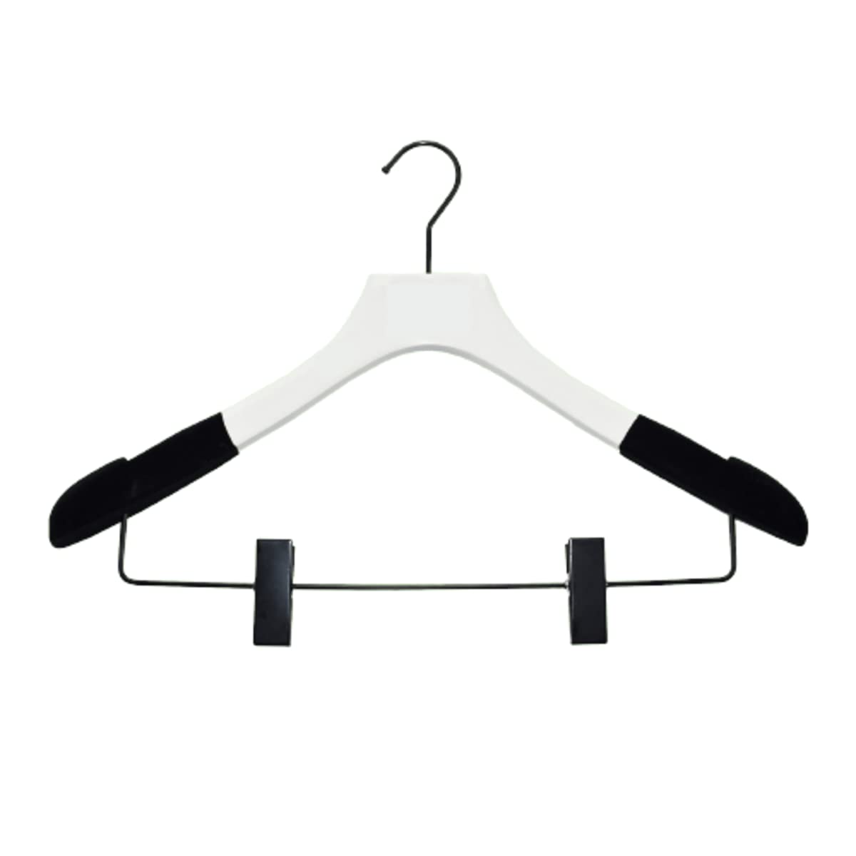Premium Natural Wooden Coat Hangers Set - 6 Pack with Clips for Suits, Pants & Skirts - Space Saving Velvet Hangers for Closet Organization - Ideal for Home, Office & Travel (White with Black Velvet)