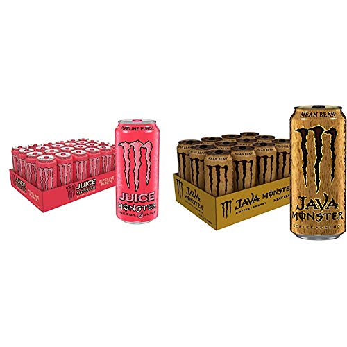 Monster Energy Juice Pipeline Punch 16oz (24 Pack) & Java Monster Mean Bean Coffee Energy Drink 15oz (12 Pack) - Perfect for Parties, Workouts, and Late-Night Study Sessions