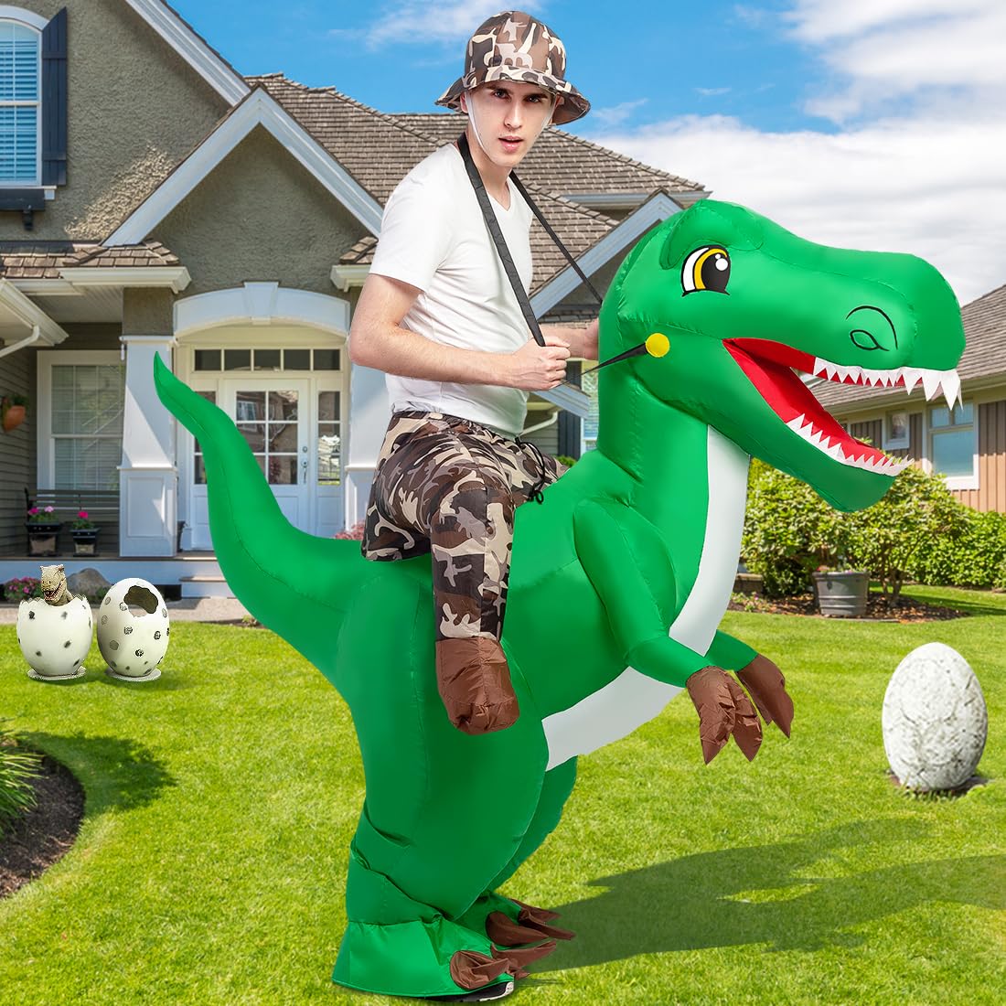 GOOSH Inflatable Dinosaur Costume for Adults - Funny Halloween Blow Up Dinosaur Suit for Women & Men - Perfect for Halloween Parties, Cosplay & Themed Events