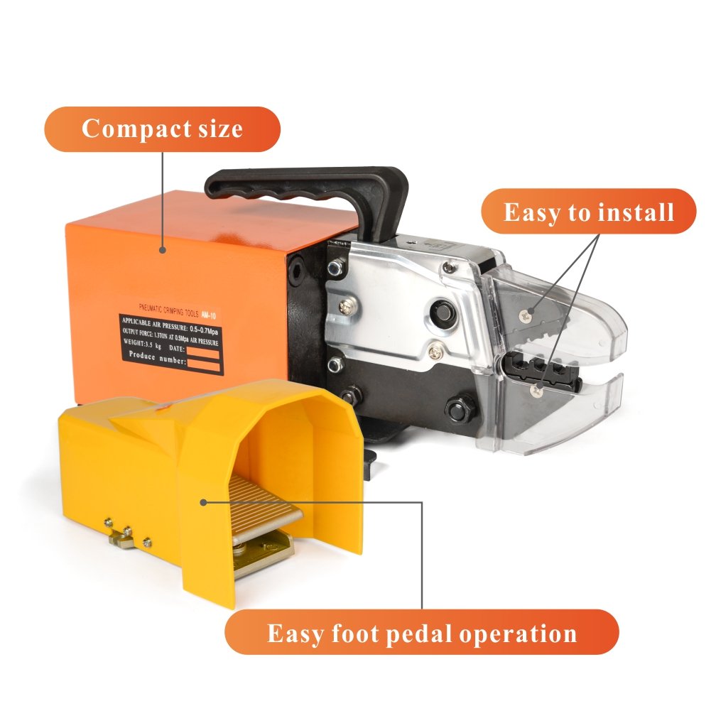 iCrimp AM-10 Pneumatic Crimper Tool for Terminals and Ferrules - 5 Die Sets Included (Up to 16mm²) - Professional Wire Crimping Machine for Electrical and Automotive Applications