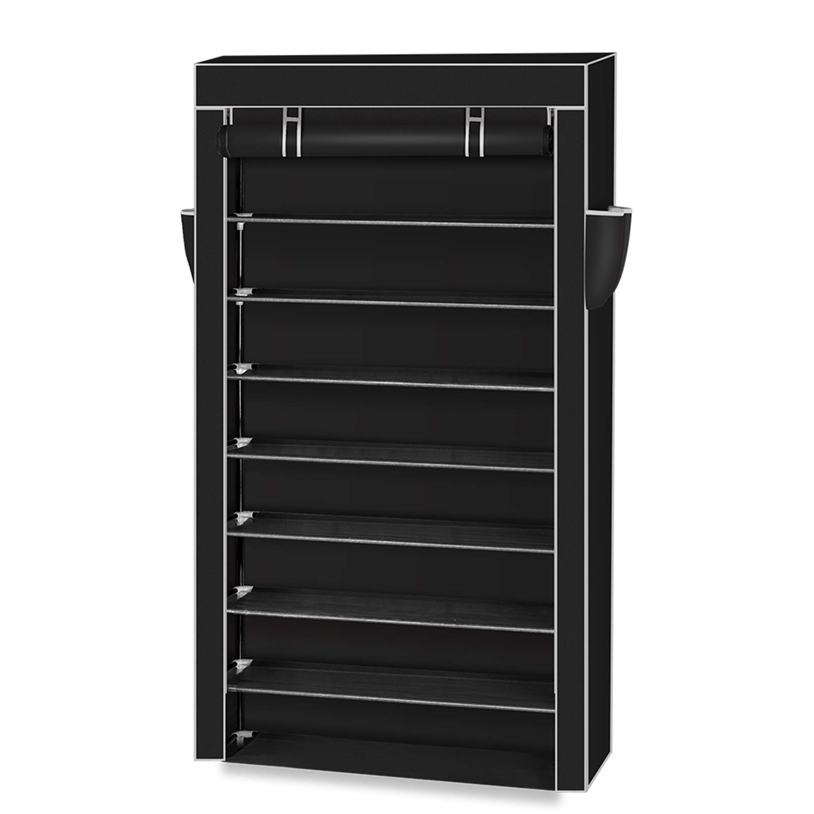 10-Tier Shoe Rack with Dustproof Cover - Space Saving Closet Shoe Storage Cabinet Organizer Holds 45 Pairs - Portable Shoe Shelf for Bedroom, Entryway & Closet Organization (Black)