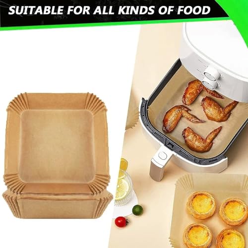 100-Pack 6.5 Inch Square Disposable Air Fryer Liners - Non-Stick Parchment Paper for Ninja, Tefal, Tower & Foodi Air Fryers - Perfect for Baking, Roasting & Healthy Cooking