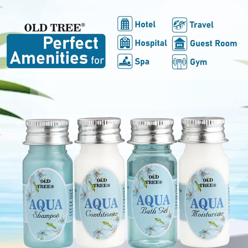 Old Tree Aqua Body Care Travel Kit 35ml (12-48 Pcs Set) | Shampoo, Conditioner, Shower Gel & Moisturizer for Men & Women | Travel-Size Toiletries | Perfect for Hotels, Gyms, Camping & Air Travel | Vegan & Cruelty-Free